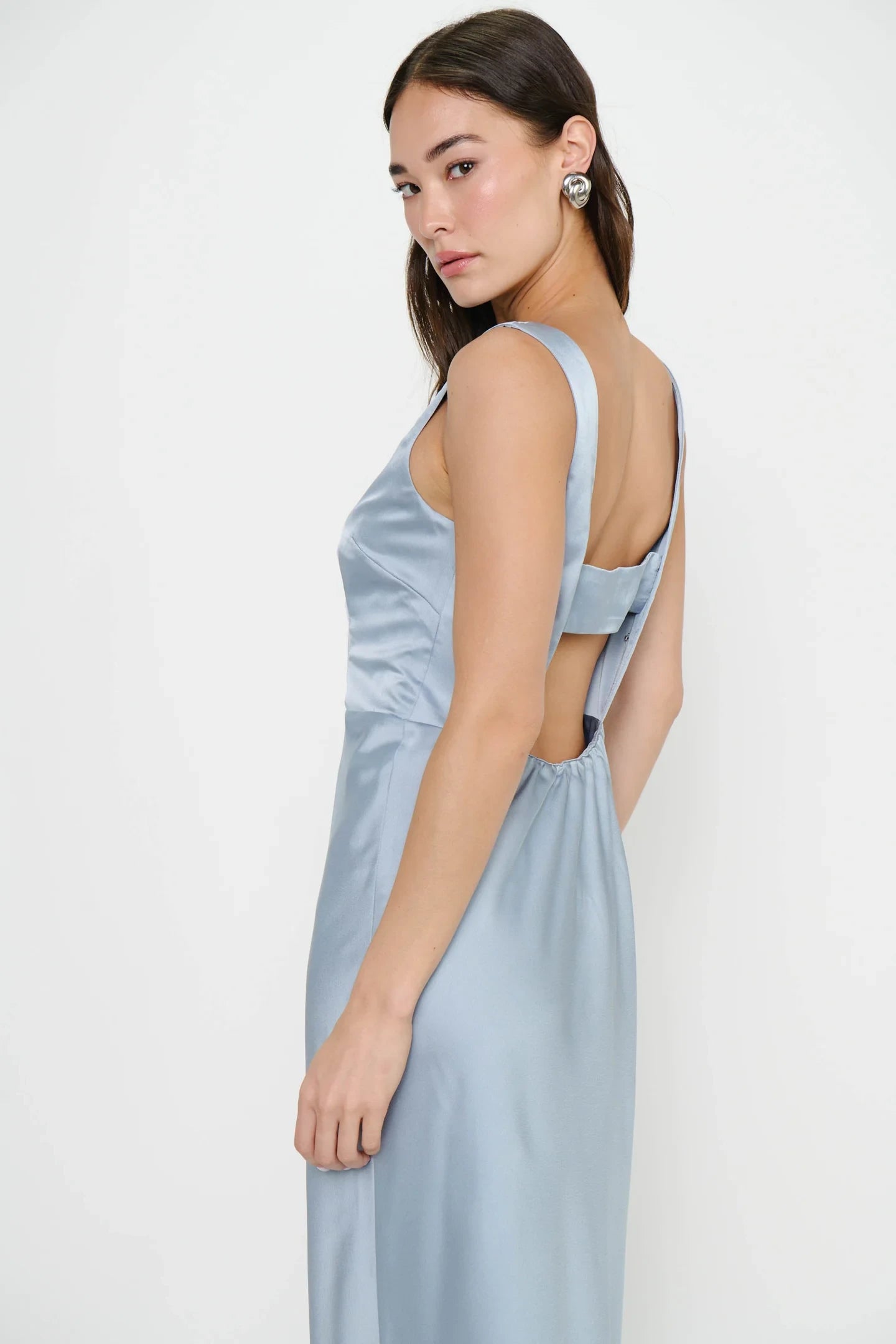 Sophisticated Satin Sheath Boat Neck Sleeveless Low Open Back Floor-Length Bridesmaid Dresses