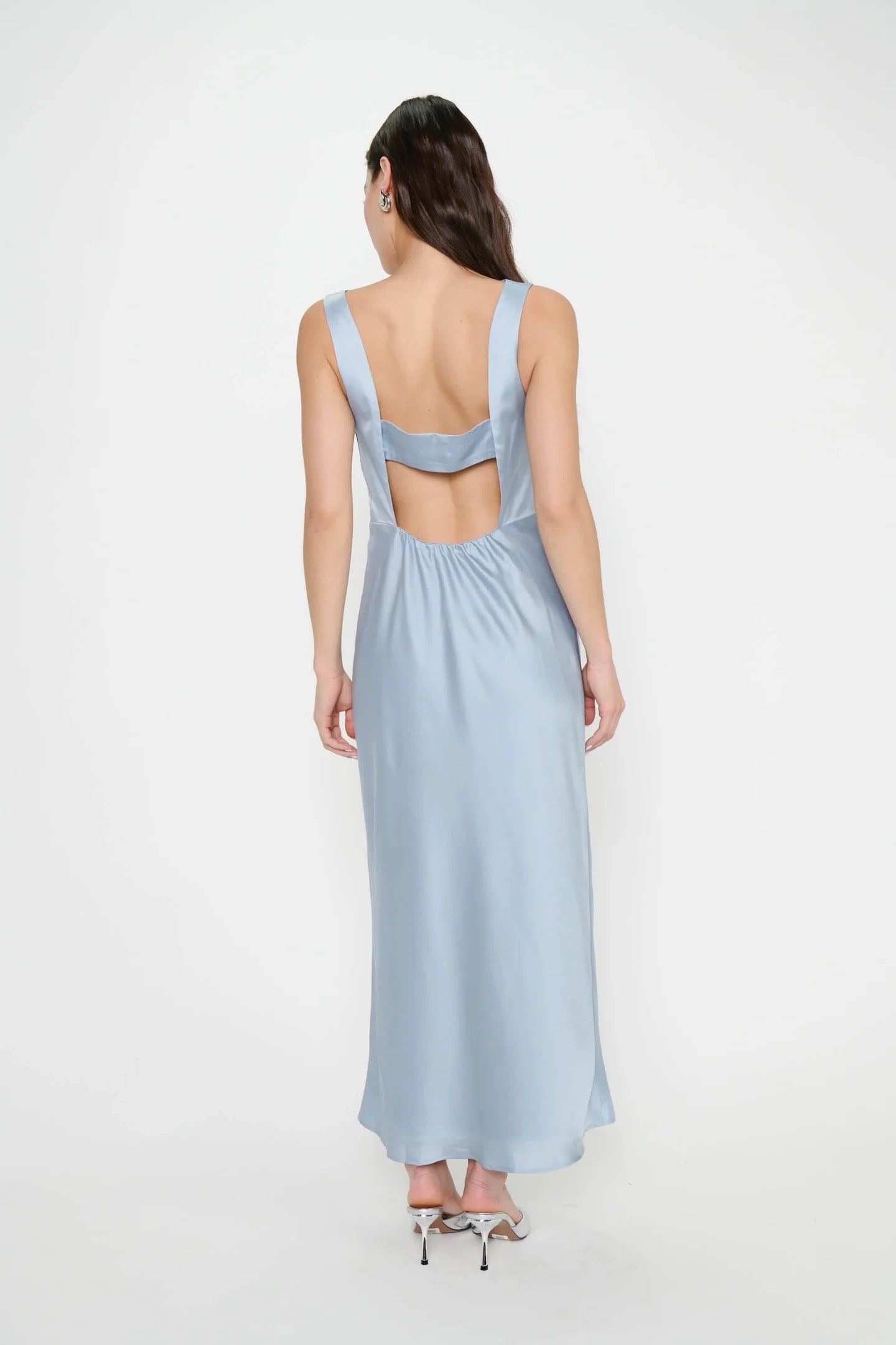 Sophisticated Satin Sheath Boat Neck Sleeveless Low Open Back Floor-Length Bridesmaid Dresses