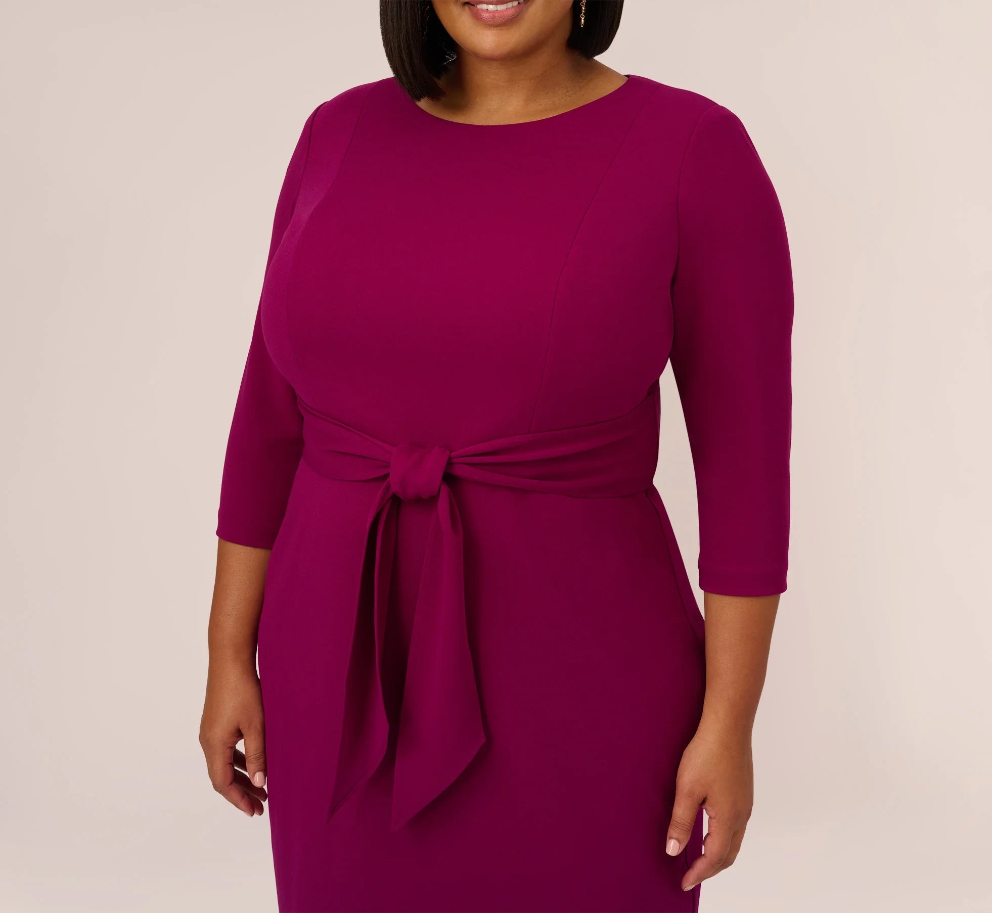 Sophisticated Satin Sheath Boat Neck Three-Quarter Bell Sleeve Zipper Back Knee-Length Mother of the Bride Dresses