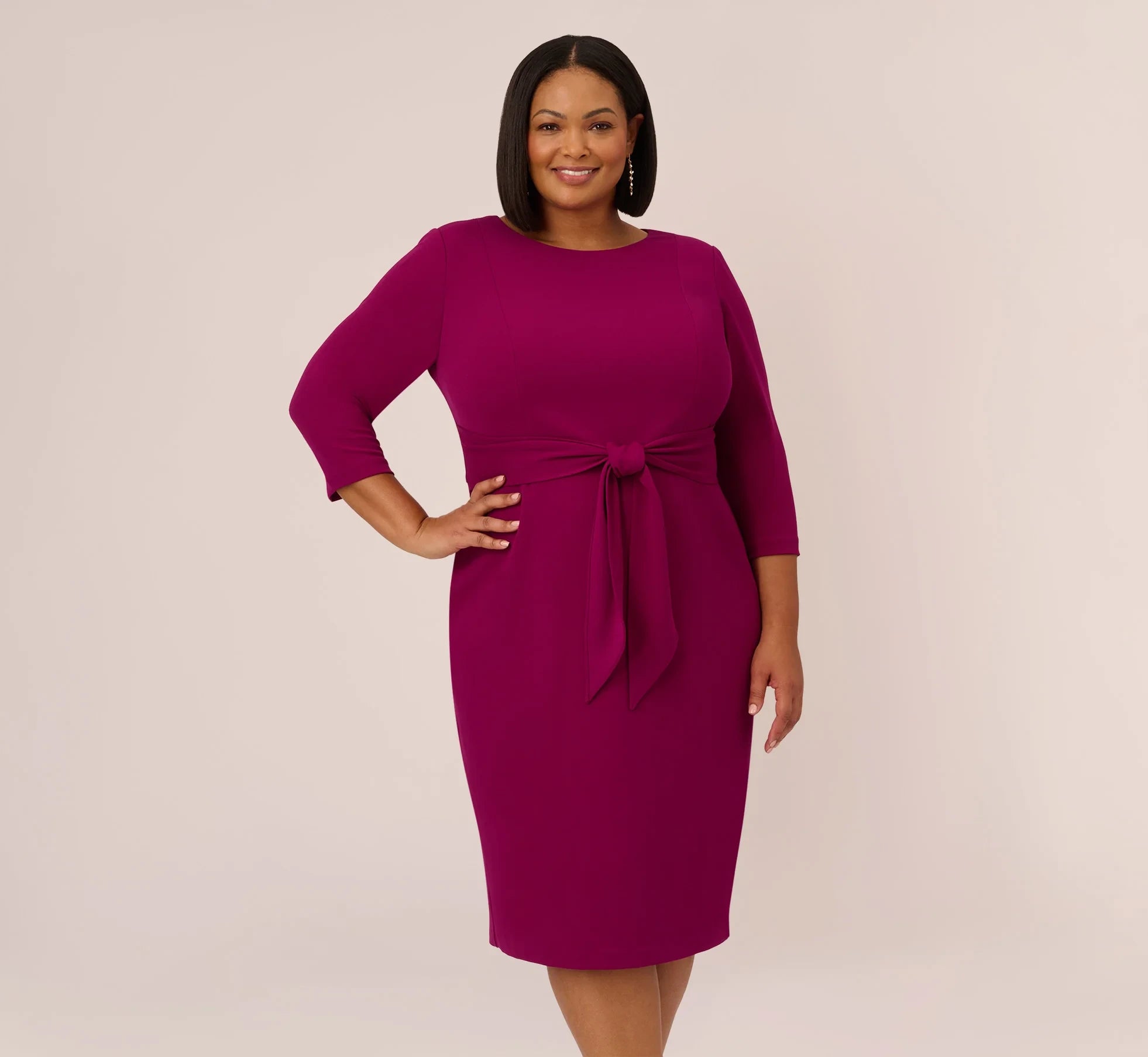 Sophisticated Satin Sheath Boat Neck Three-Quarter Bell Sleeve Zipper Back Knee-Length Mother of the Bride Dresses