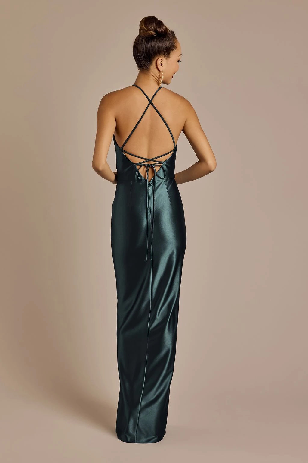 Sophisticated Satin Sheath Halter Keyhole Sleeveless Criss-Cross Back Floor-Length Mother of the Bride Dresses