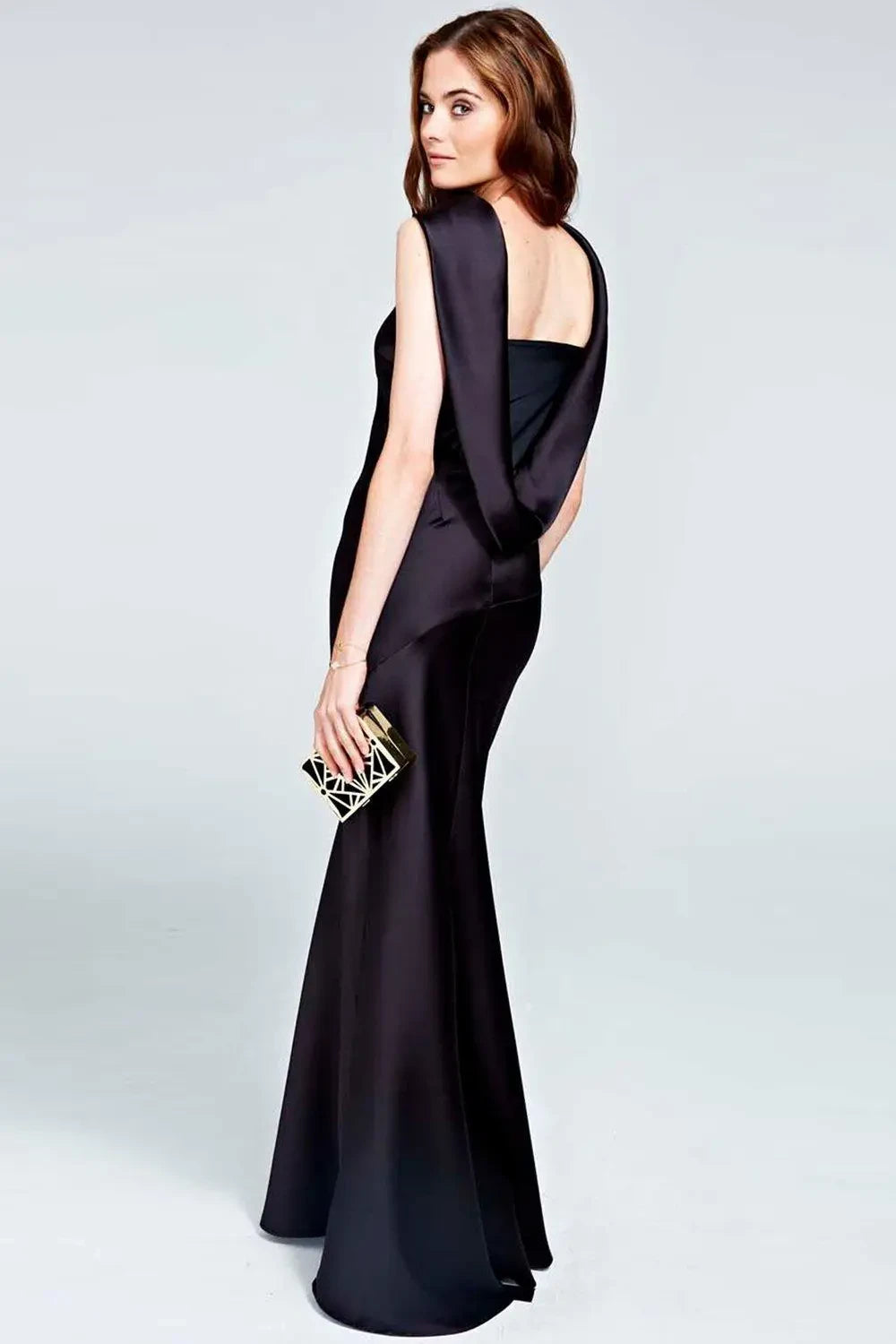 Sophisticated Satin Sheath High Neck Keyhole Sleeveless Cowl Back Floor-Length Evening Dresses