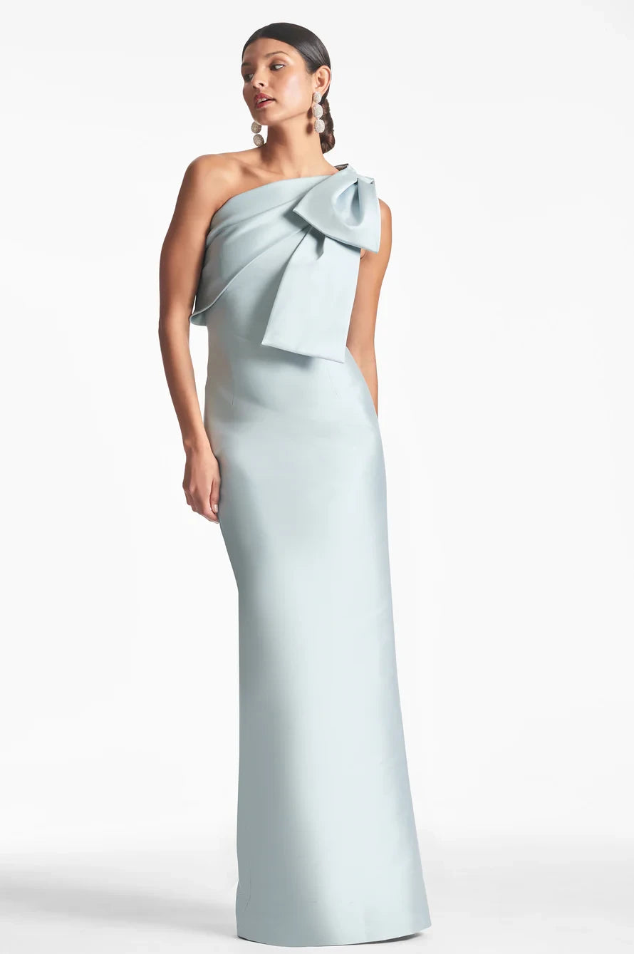 Sophisticated Satin Sheath One-Shoulder Sleeveless Zipper Back Floor-Length Evening Dresses with Bow Detail
