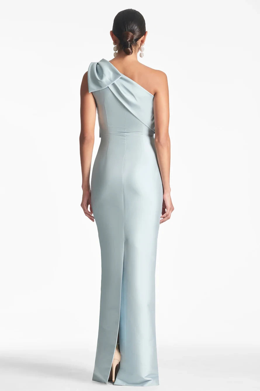 Sophisticated Satin Sheath One-Shoulder Sleeveless Zipper Back Floor-Length Evening Dresses with Bow Detail