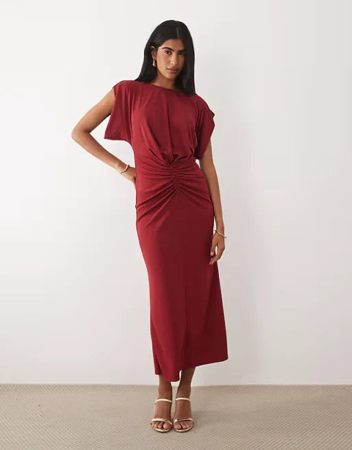 Sophisticated Satin Sheath Round Neck Dolman Sleeve Keyhole Back Midi Length Homecoming Dresses