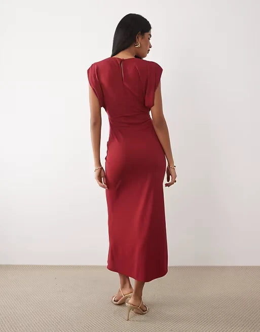 Sophisticated Satin Sheath Round Neck Dolman Sleeve Keyhole Back Midi Length Homecoming Dresses