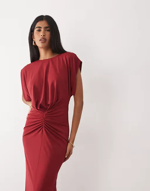 Sophisticated Satin Sheath Round Neck Dolman Sleeve Keyhole Back Midi Length Homecoming Dresses