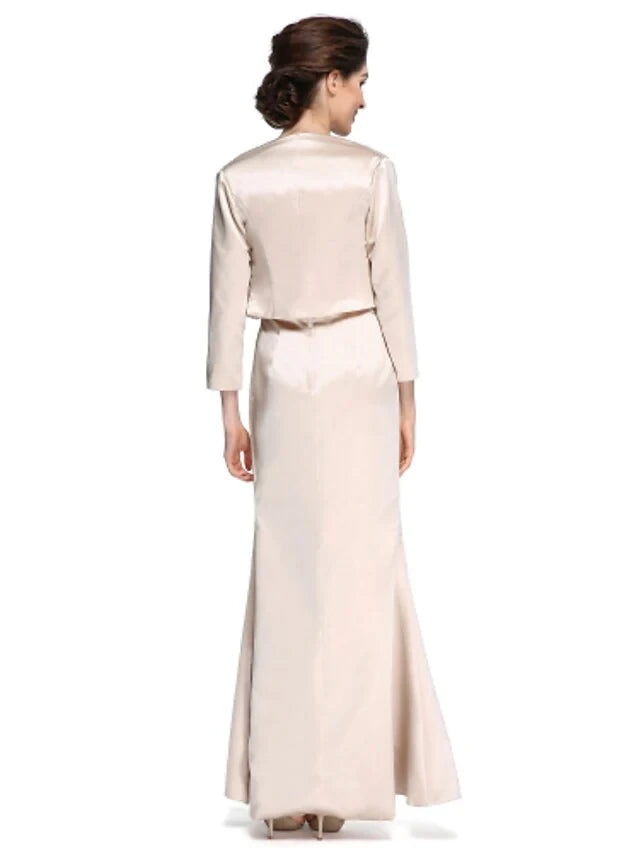 Sophisticated Satin Sheath Square Neck 3/4 Sleeve High Back Floor-Length Two-Piece Mother of the Bride Dresses