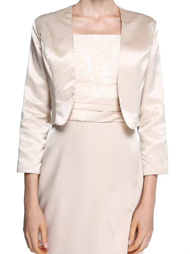 Sophisticated Satin Sheath Square Neck 3/4 Sleeve High Back Floor-Length Two-Piece Mother of the Bride Dresses