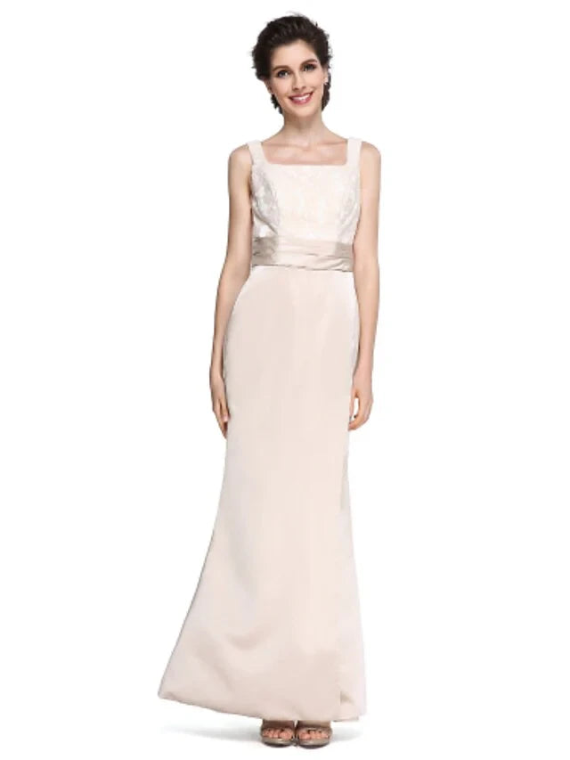 Sophisticated Satin Sheath Square Neck 3/4 Sleeve High Back Floor-Length Two-Piece Mother of the Bride Dresses