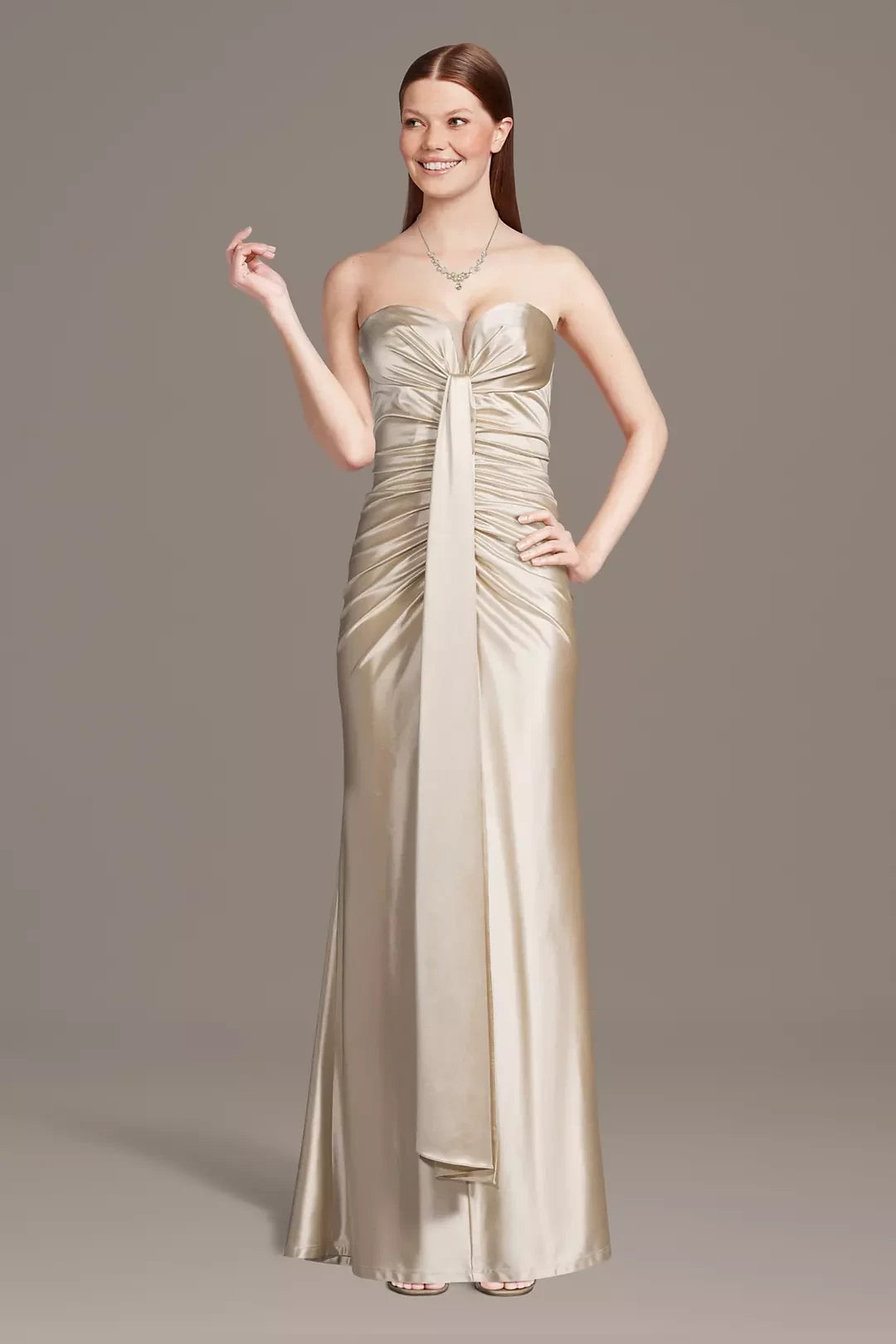 Sophisticated Satin Sheath Strapless Sleeveless Ruched Back Floor-Length Mother of the Bride Dresses