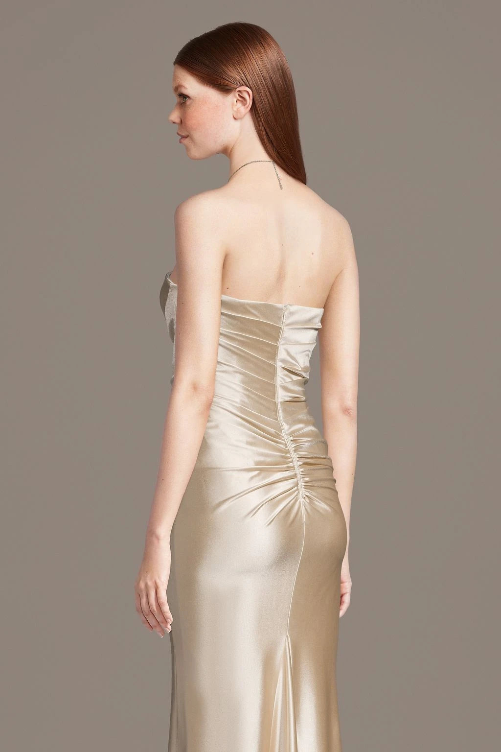 Sophisticated Satin Sheath Strapless Sleeveless Ruched Back Floor-Length Mother of the Bride Dresses
