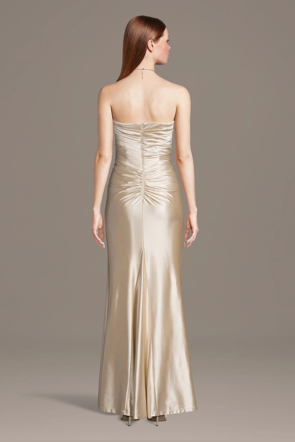 Sophisticated Satin Sheath Strapless Sleeveless Ruched Back Floor-Length Mother of the Bride Dresses