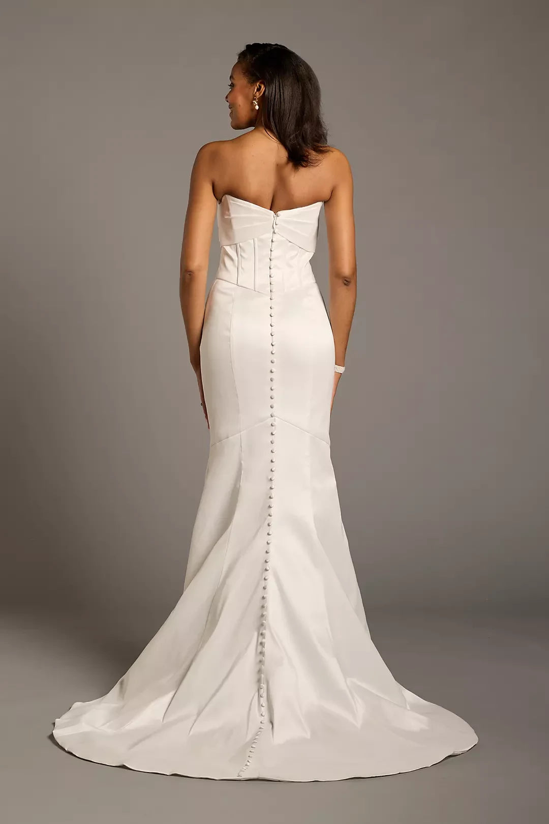 Sophisticated Satin Sheath Sweetheart Strapless Button-Back Floor-Length Wedding Dresses