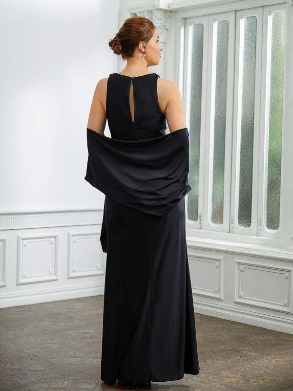 Sophisticated Satin Sheath V-Neck Sleeveless Keyhole Back Floor-Length Mother of the Bride Dresses