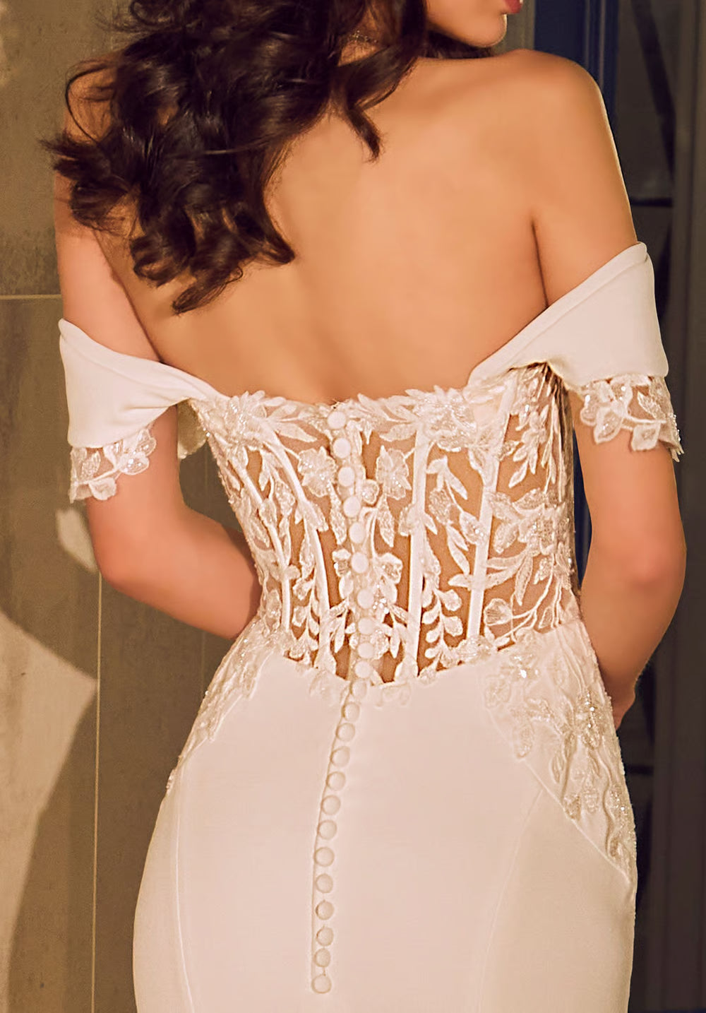 Sophisticated Sexy Satin Lace Mermaid Off-Shoulder Sweetheart Illusion Back Chapel Train Wedding Dresses