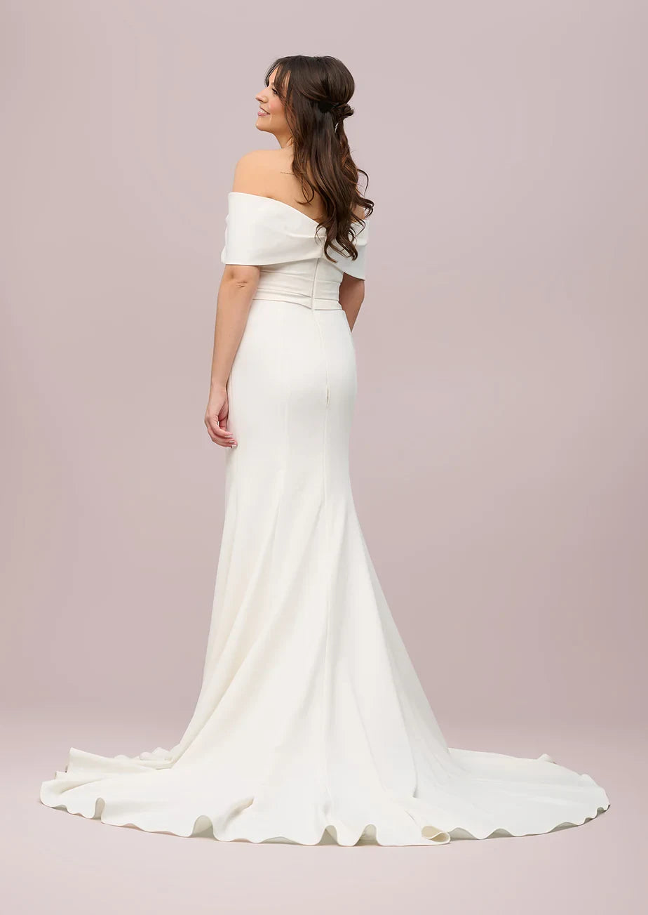 Sophisticated Simple Satin Mermaid Off-Shoulder Sweetheart Short Sleeve Zipper Back Floor-Length Wedding Dresses