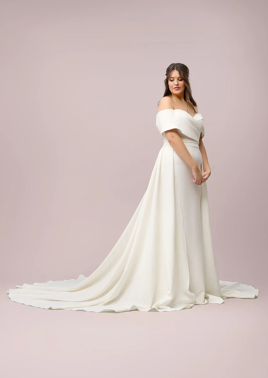 Sophisticated Simple Satin Mermaid Off-Shoulder Sweetheart Short Sleeve Zipper Back Floor-Length Wedding Dresses