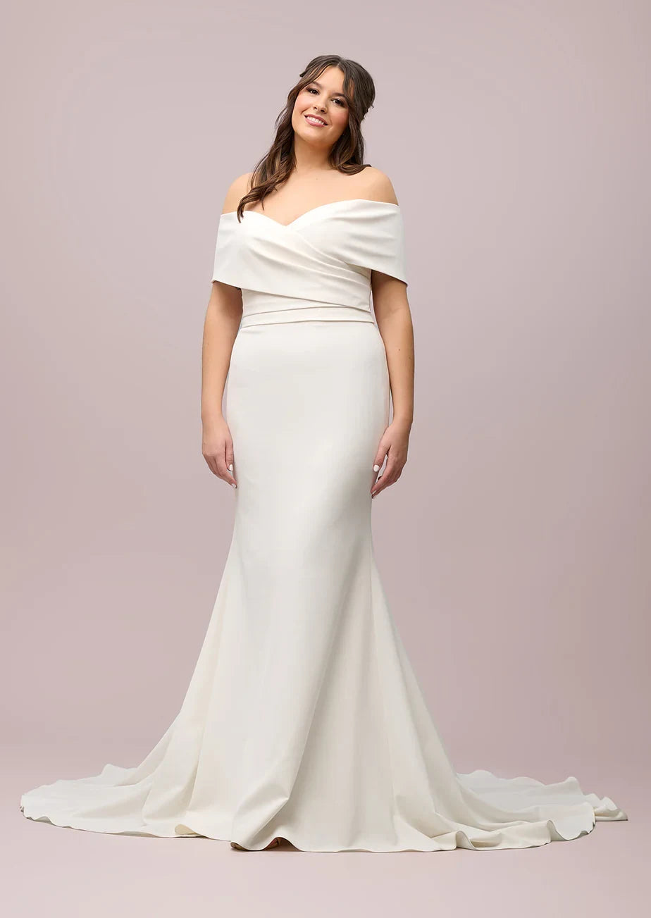 Sophisticated Simple Satin Mermaid Off-Shoulder Sweetheart Short Sleeve Zipper Back Floor-Length Wedding Dresses