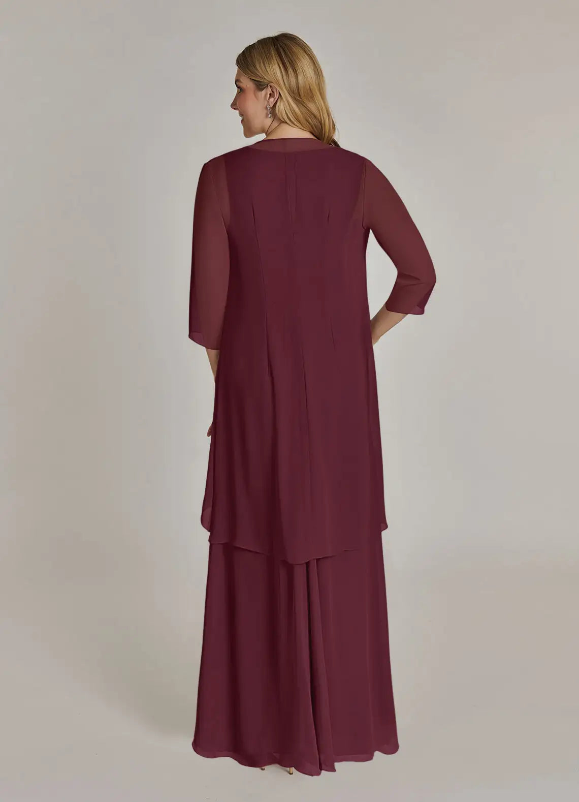 Sophisticated draped mermaid V-neck sleeveless keyhole-back floor-length mother of the bride gown