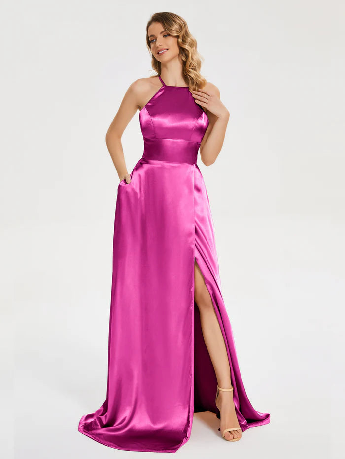 Spaghetti Straps Soft Satin Unique Design Full Of Charm Prom Dress
