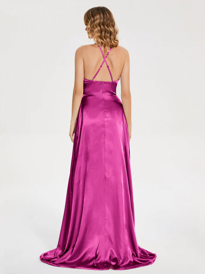 Spaghetti Straps Soft Satin Unique Design Full Of Charm Prom Dress