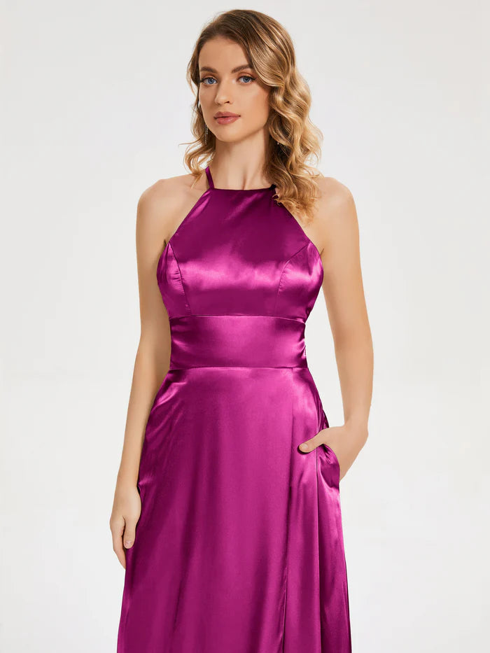 Spaghetti Straps Soft Satin Unique Design Full Of Charm Prom Dress
