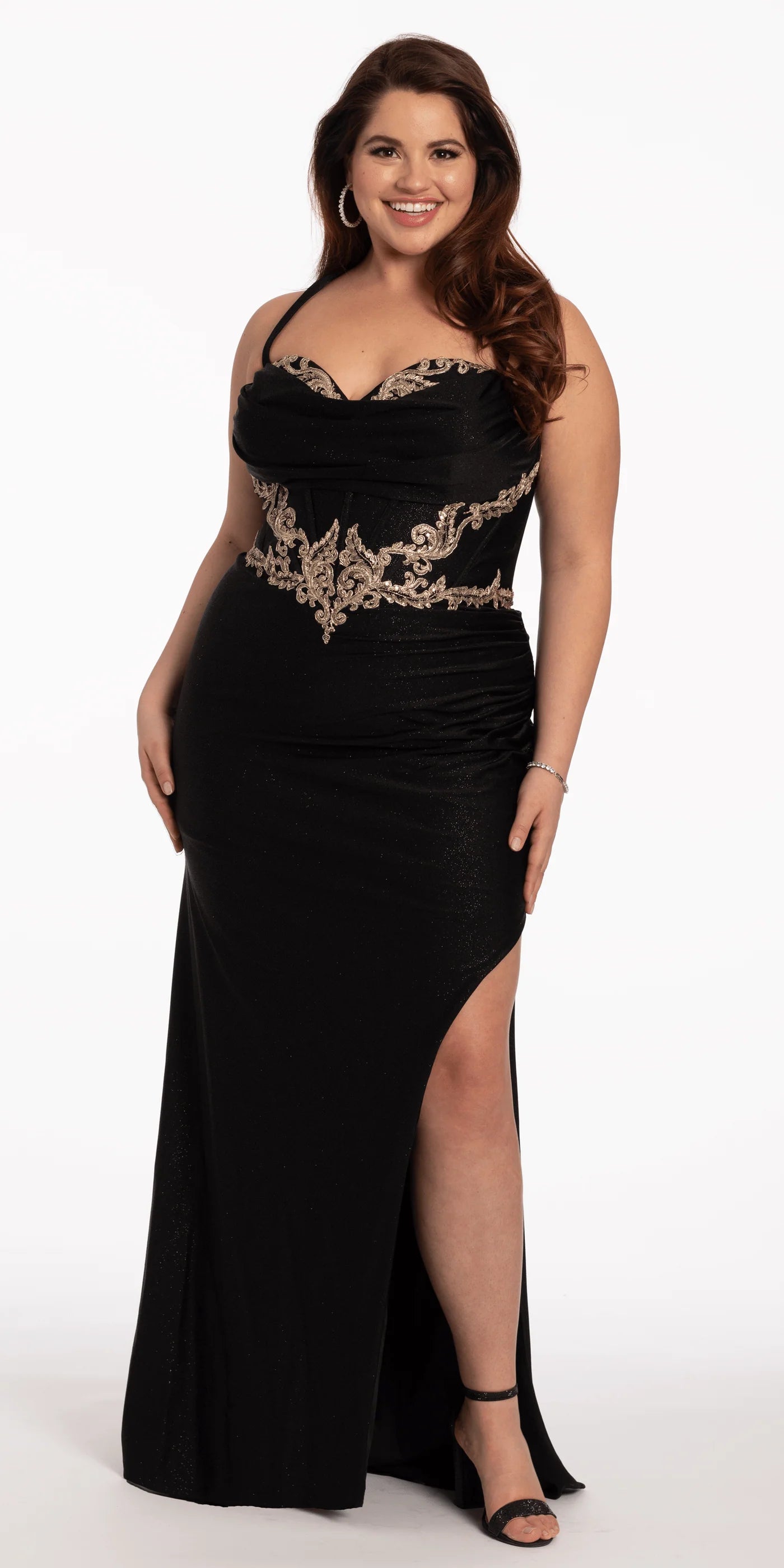Spaghetti Strap Glitter Mermaid Evening Dresses with Embroidery and Lace-Up Back
