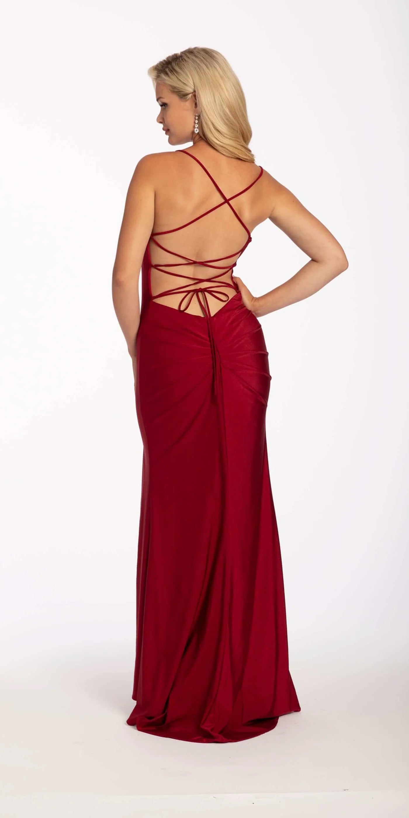 Spaghetti Strap Satin Mermaid Evening Dresses with Lace-Up Back and Side Slit