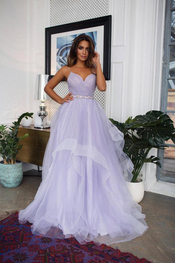 Spaghetti Straps Lavender Wedding Dress Backless Bridal Gown