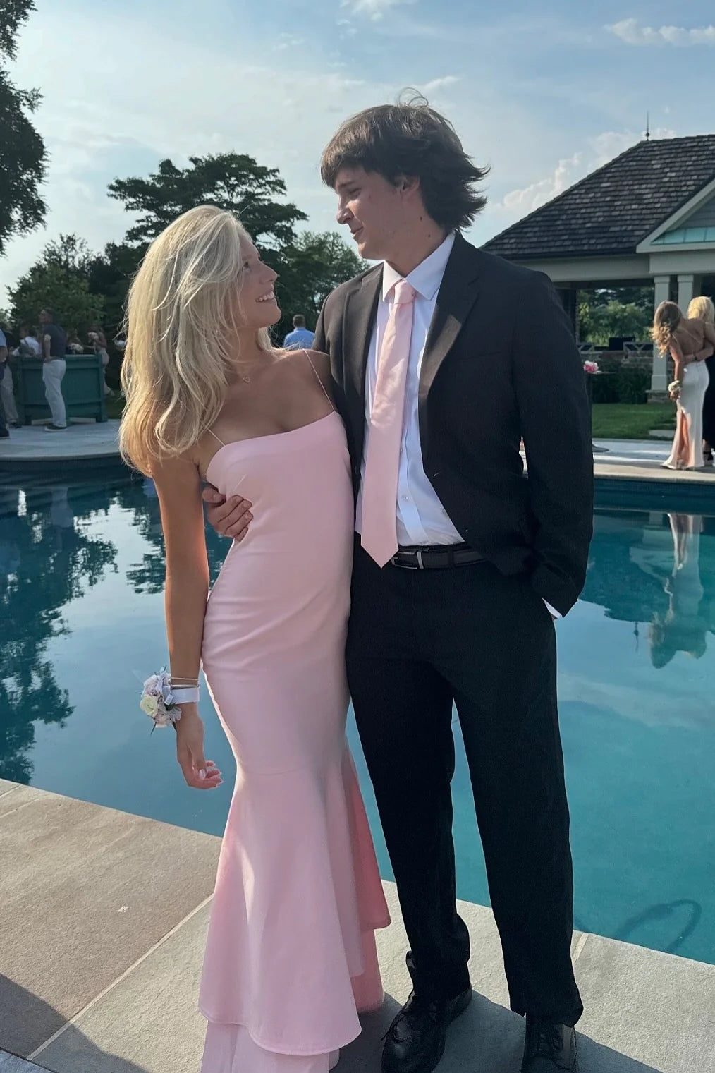 Spaghetti Straps Light Pink Tiered Long Full Of Charm Prom Dresses