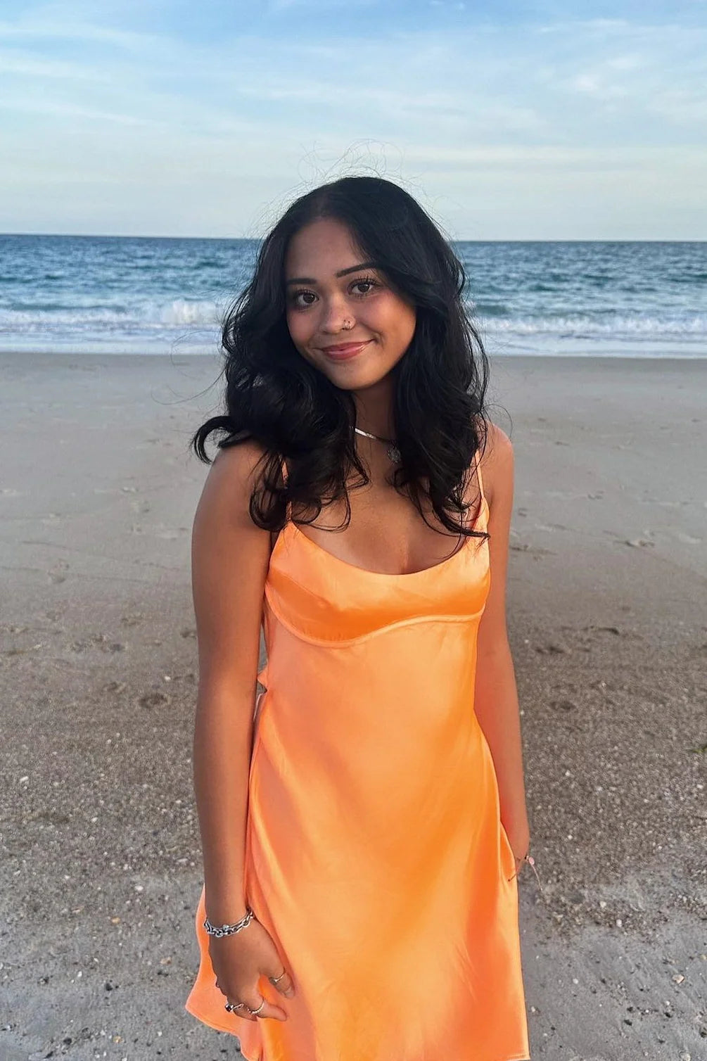 Spaghetti Straps Orange A-line Satin Unique Design Full Of Charm Homecoming Dresses