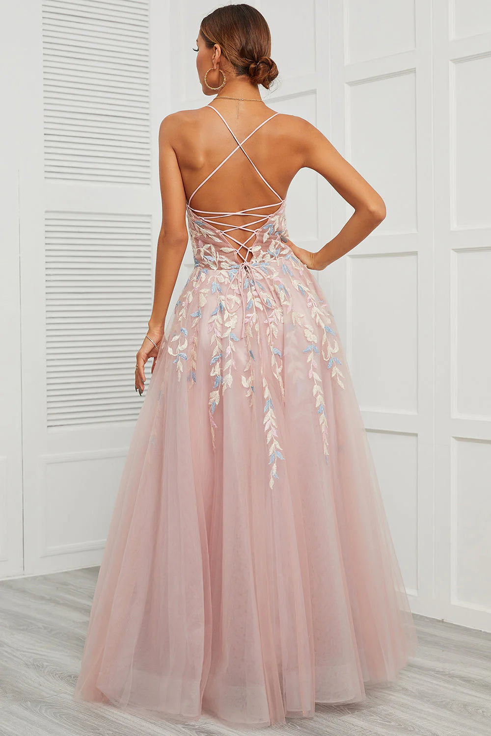 Spaghetti Straps Pink Tulle Full Of Charm Prom Dress