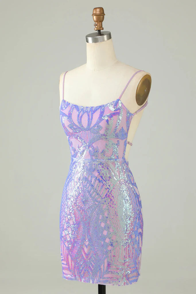 Spaghetti Straps Purple Homecoming Dress with Criss Cross