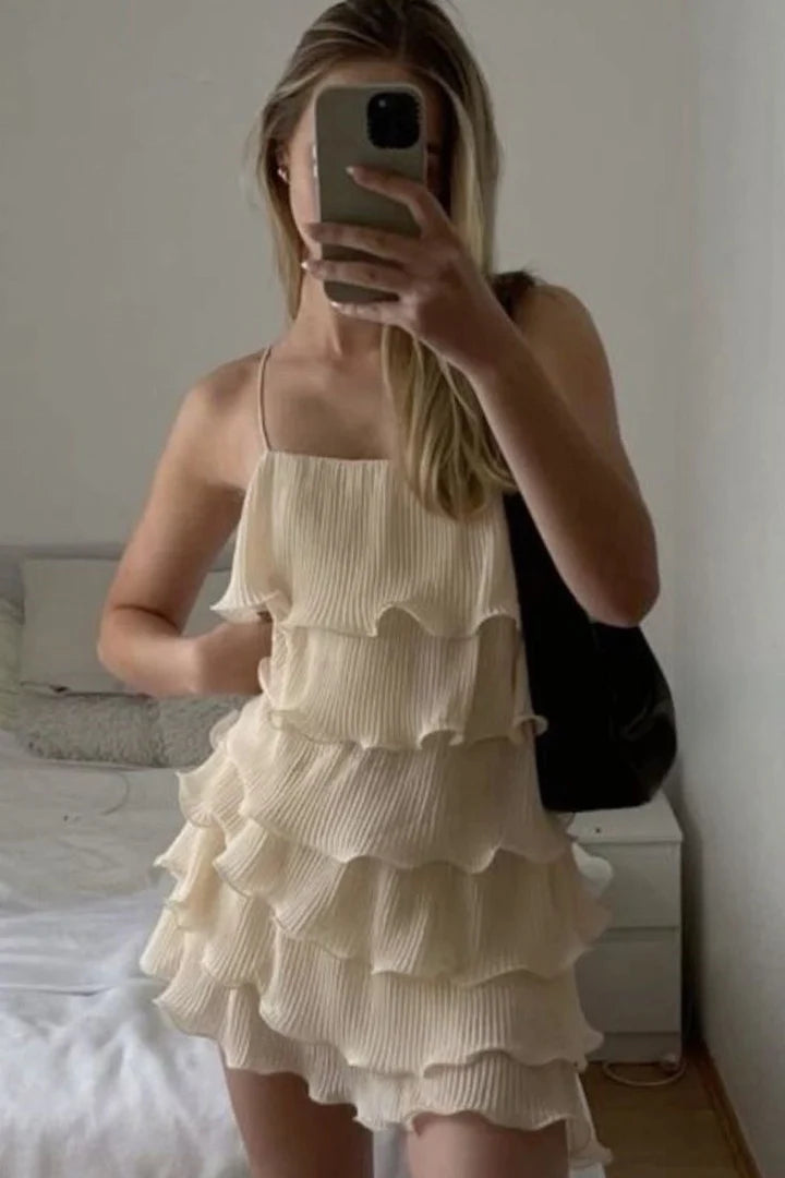 Spaghetti Straps Ruffles Pleated Sleeveless Mini Homecoming Party Dress