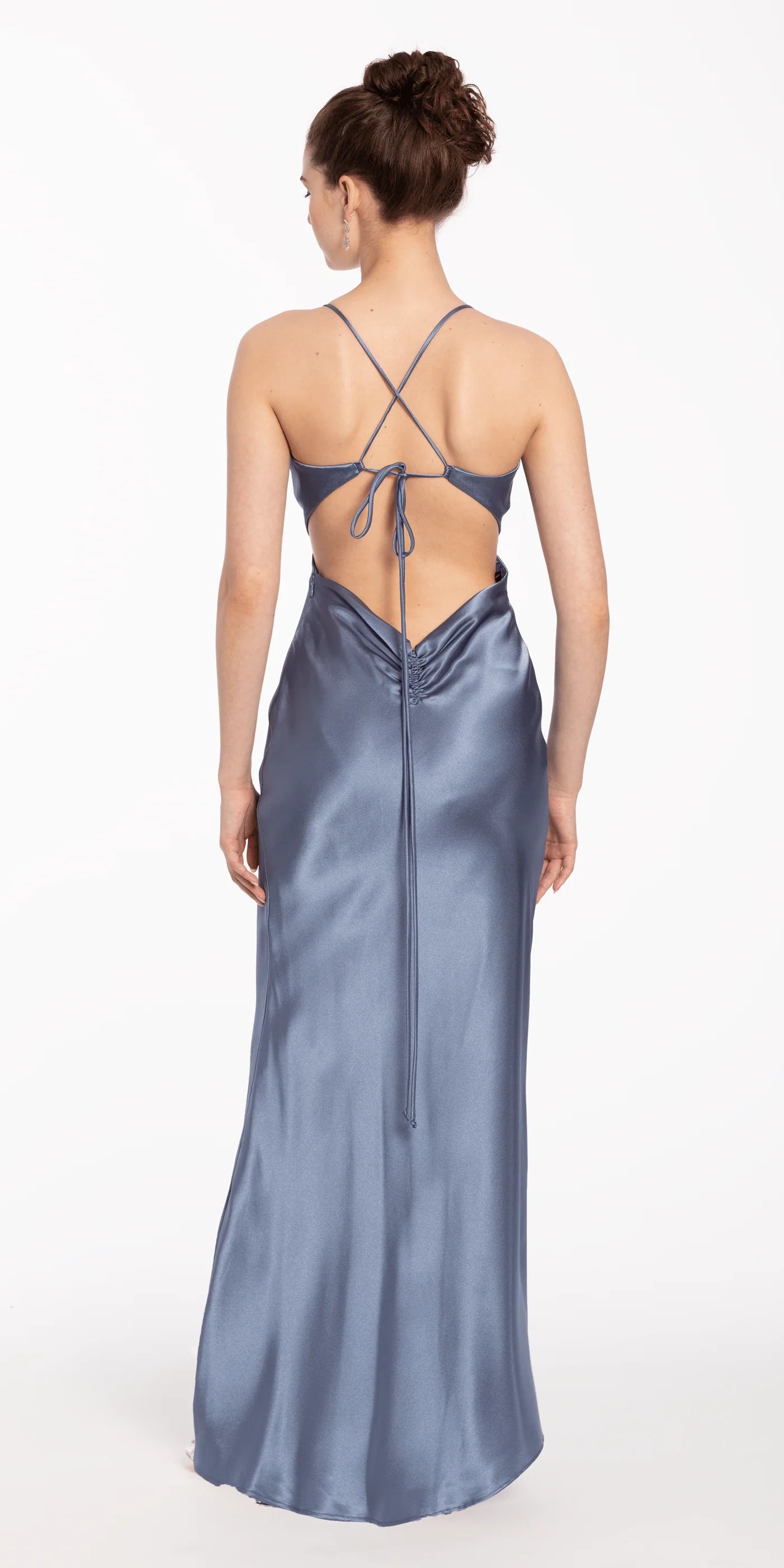 Spaghetti Strap Satin Mermaid Evening Dresses with Open Back and Ruched Waist