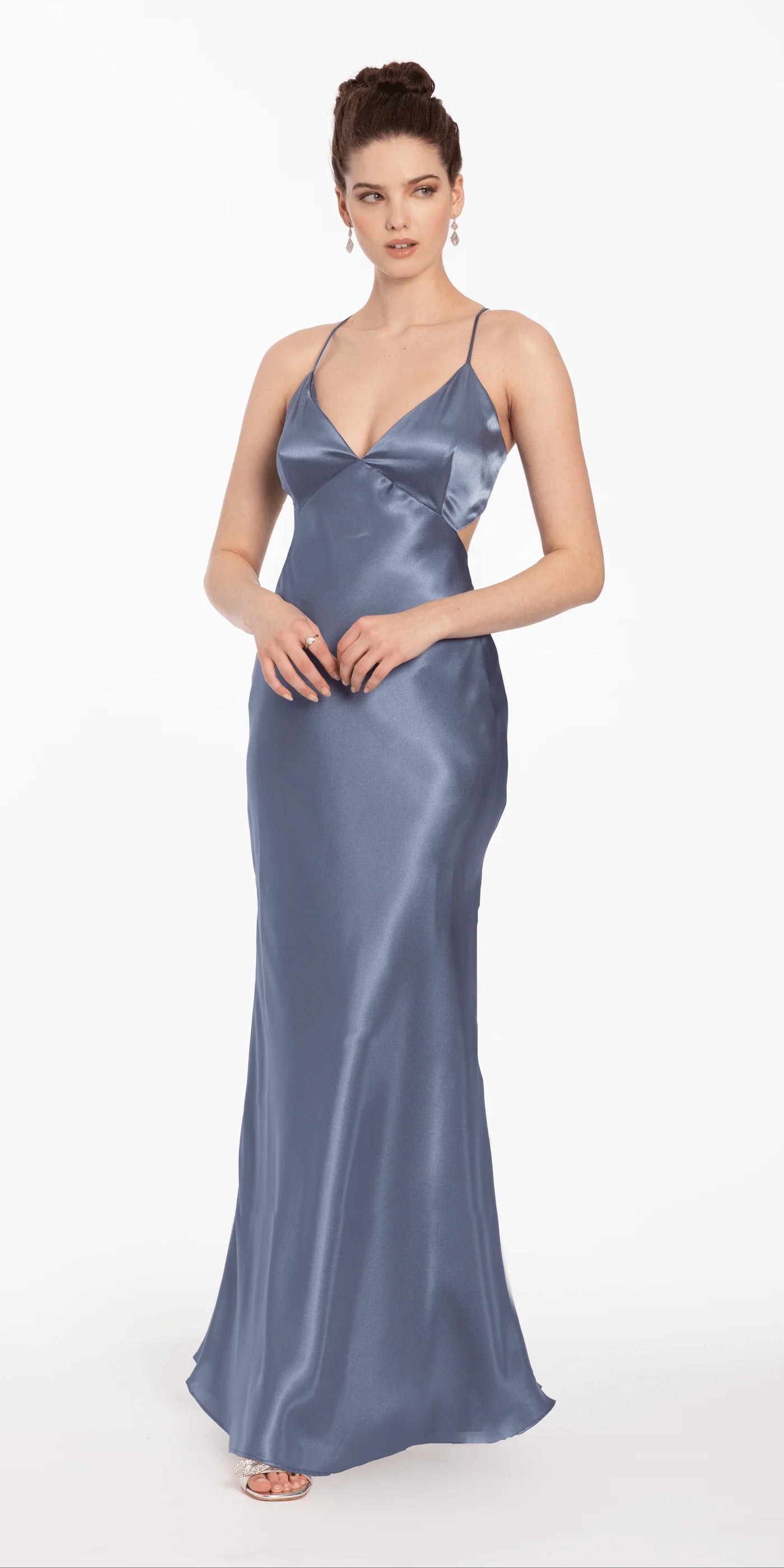 Spaghetti Strap Satin Mermaid Evening Dresses with Open Back and Ruched Waist