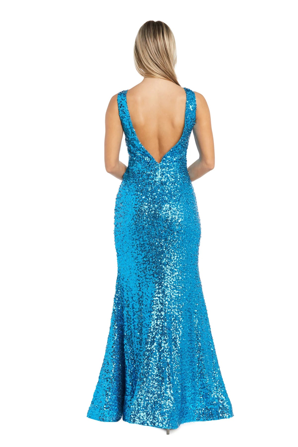 Sparkling Mermaid V-Neck Sleeveless Zipper-Back Blue Sequin Evening Dress