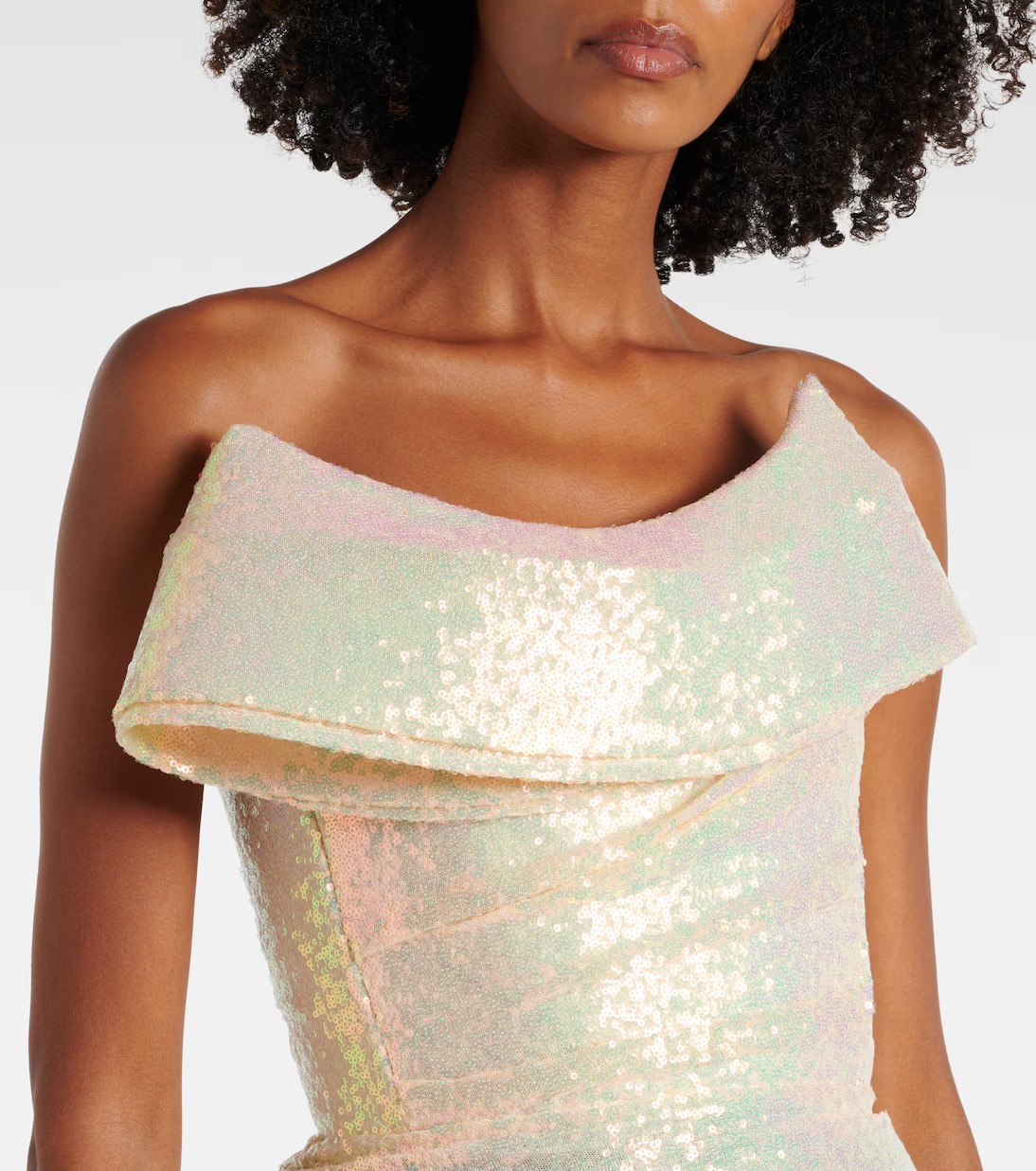 Sparkling Midi Evening Dress Asymmetrical Neck Off Shoulder Sleeveless Ruched Asymmetrical Hem Evening Dress