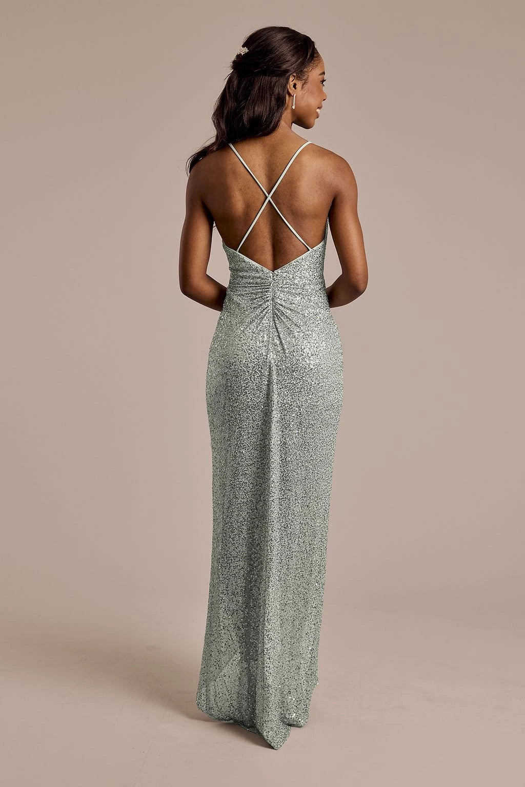 Sparkling Sequin Sheath Cowl Neck Sleeveless Low Criss-Cross Back Floor-Length Mother of the Bride Dresses