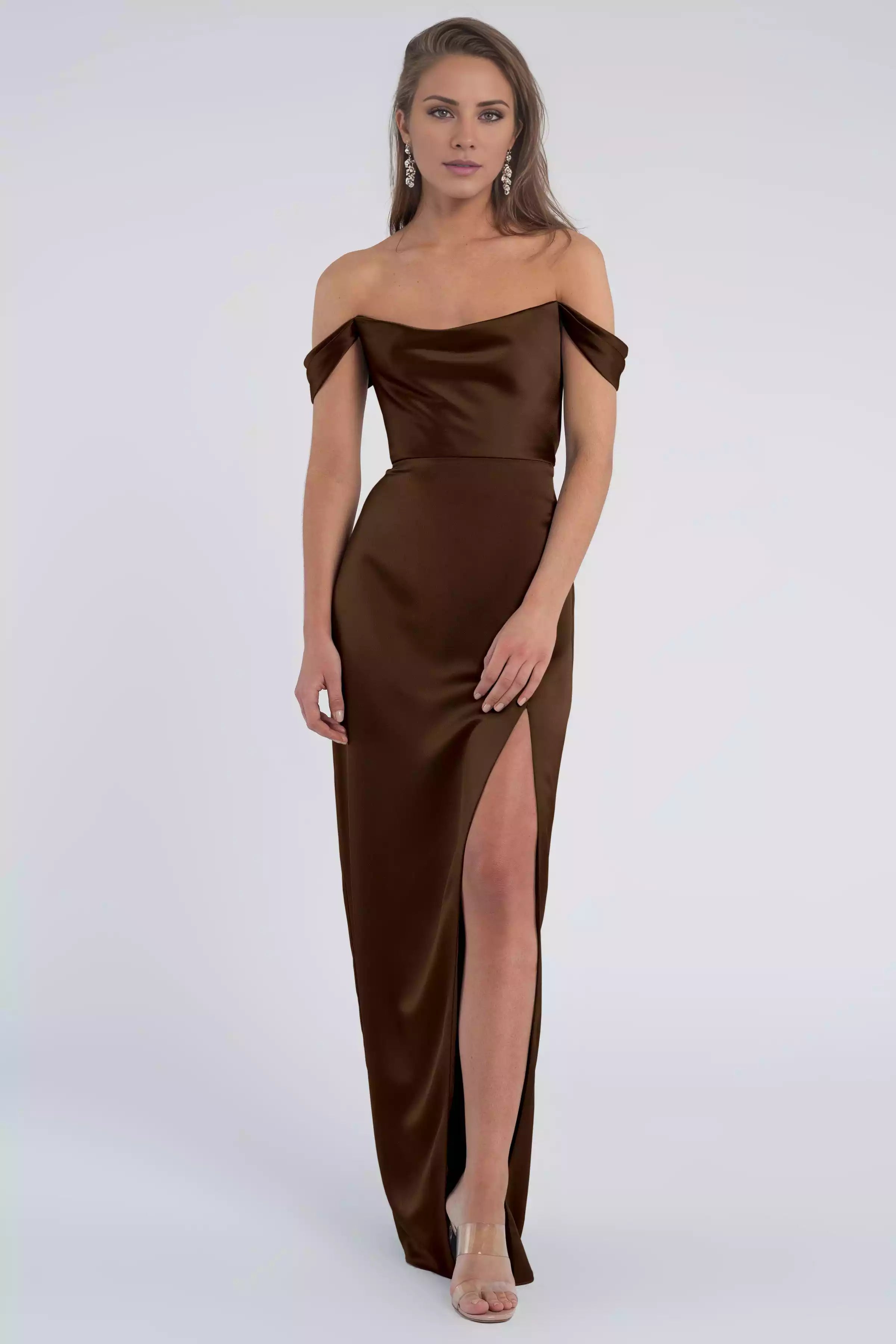 Sparkling and luxurious satin shoulder sleeves, elegant drape, tight fitting corset, slim fit skirt, hollow slit, Bridesmaid Dresses