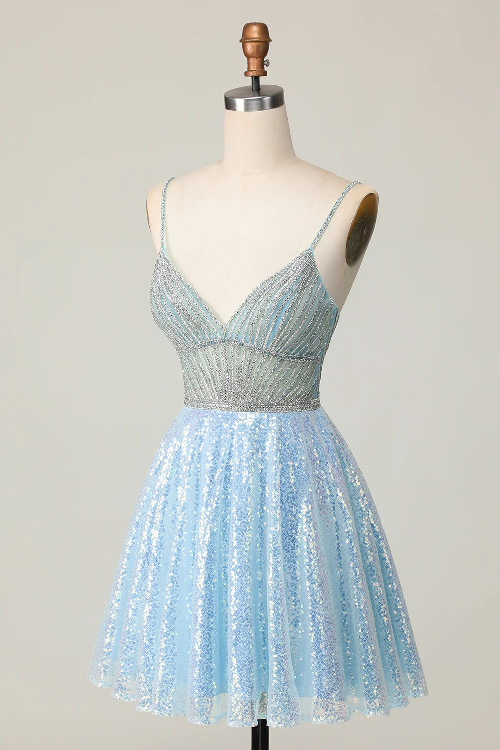 Sparkly A Line Light Blue Homecoming Dress with Sequins