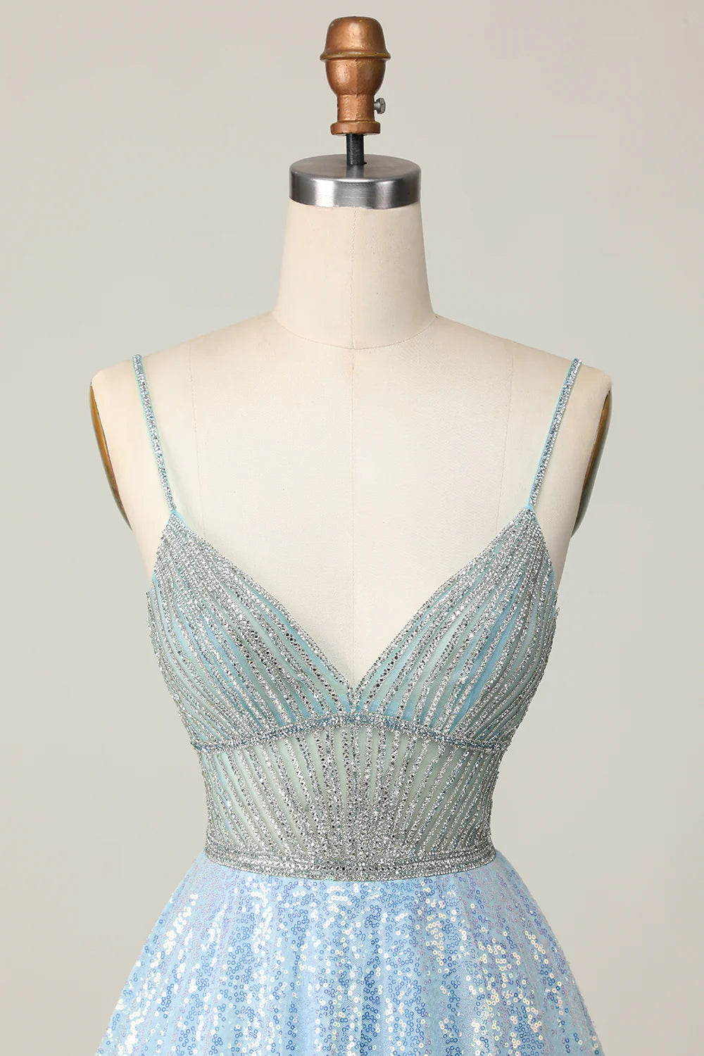 Sparkly A Line Light Blue Homecoming Dress with Sequins