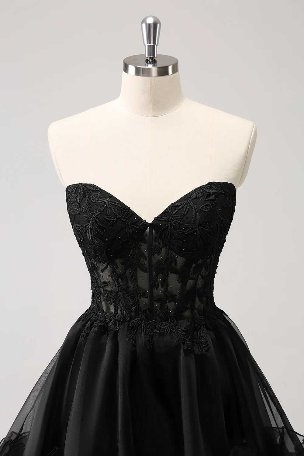 Sparkly Black A Line Sweetheart Corset Beaded Homecoming Dress with Lace Up Back