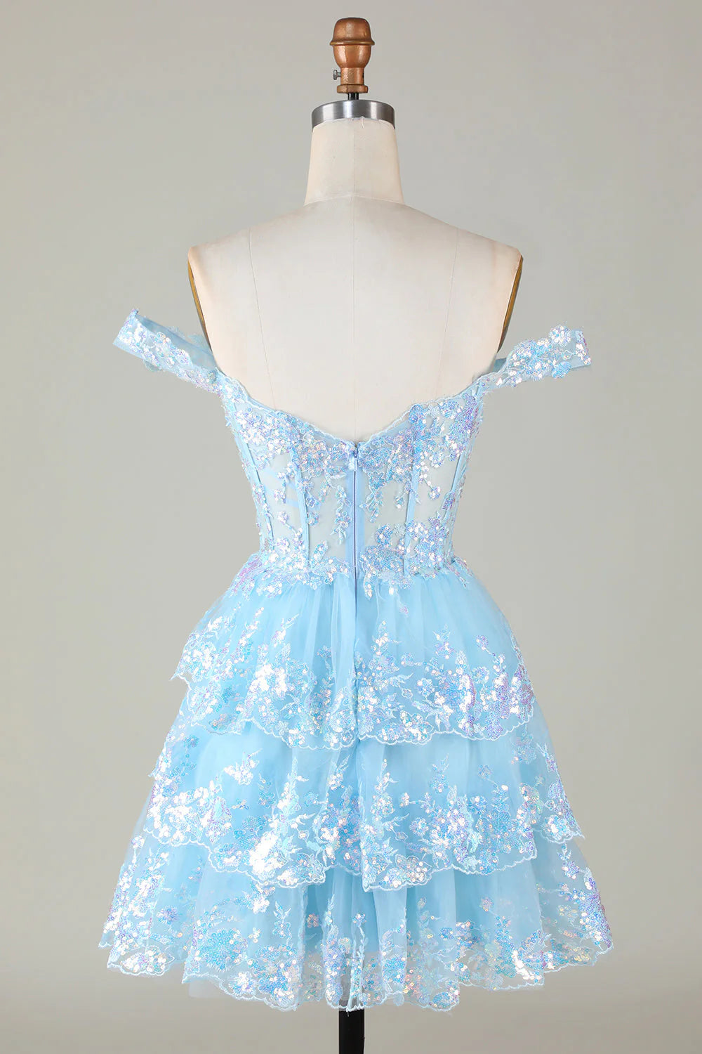 Sparkly Blue  Corset Tiered Lace A-Line Short Homecoming Dress