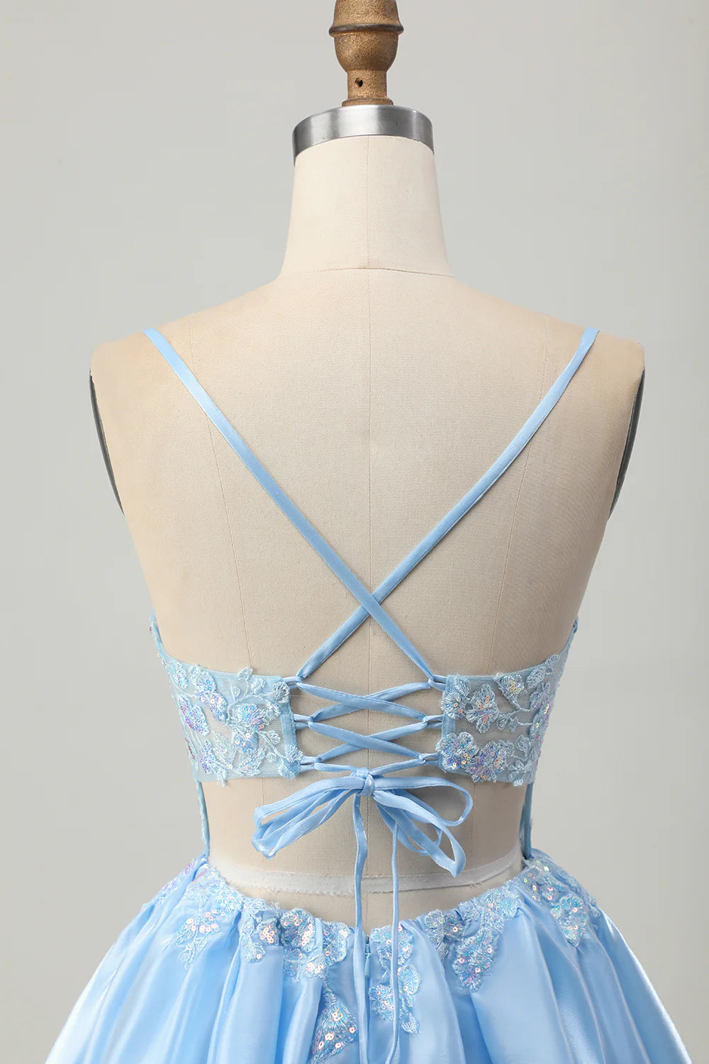 Sparkly Blue Corset A Line Short Homecoming Dress with Lace