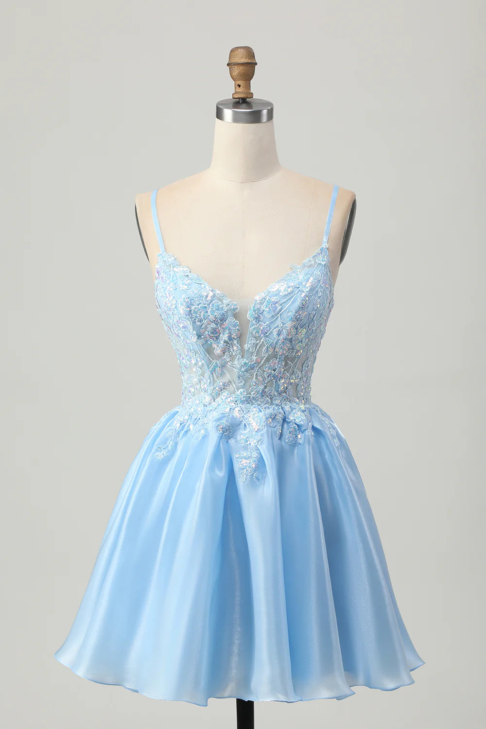 Sparkly Blue Corset A Line Short Homecoming Dress with Lace