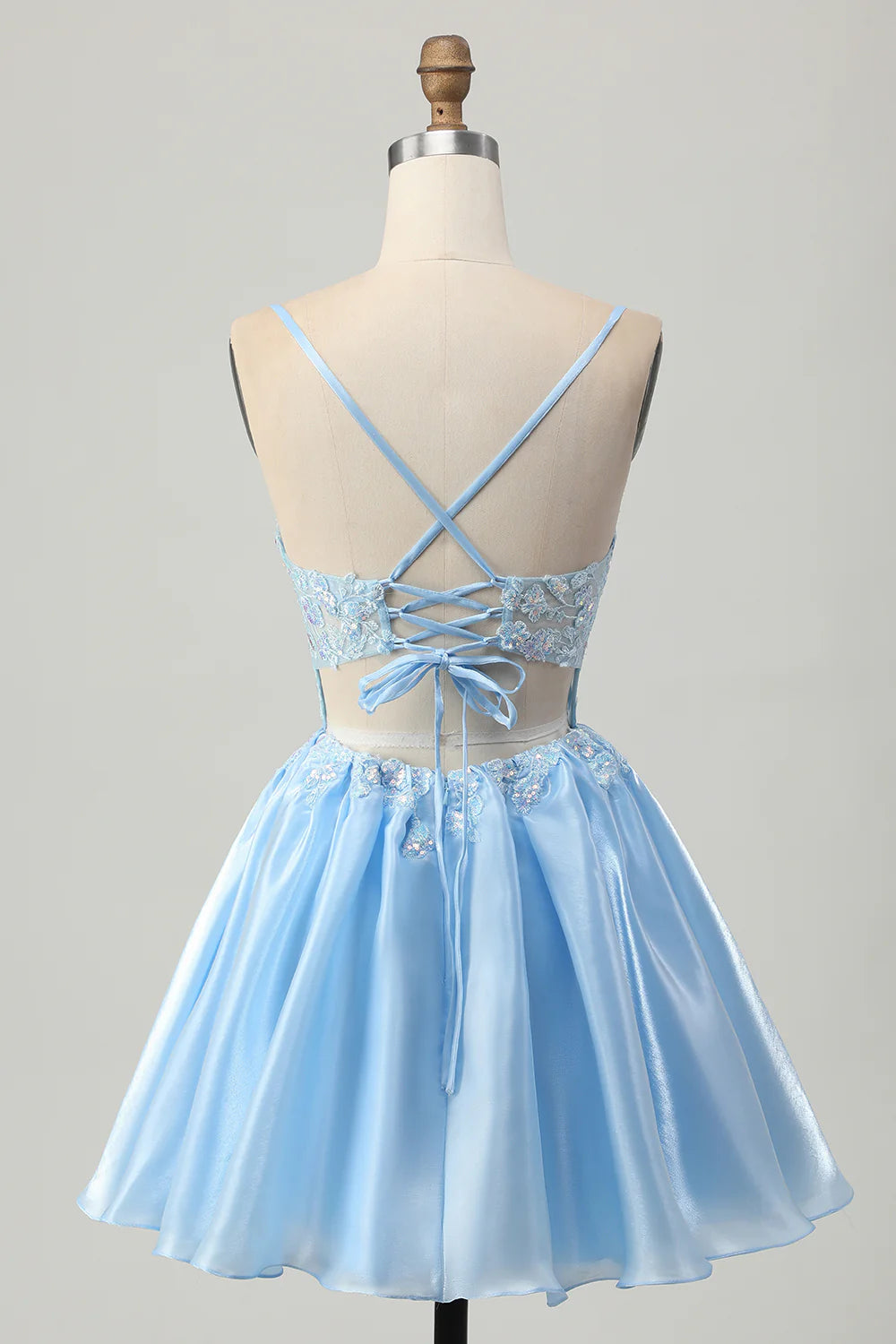 Sparkly Blue Corset A Line Short Homecoming Dress with Lace