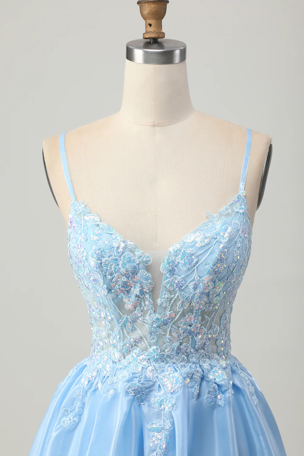 Sparkly Blue Corset A Line Short Homecoming Dress with Lace