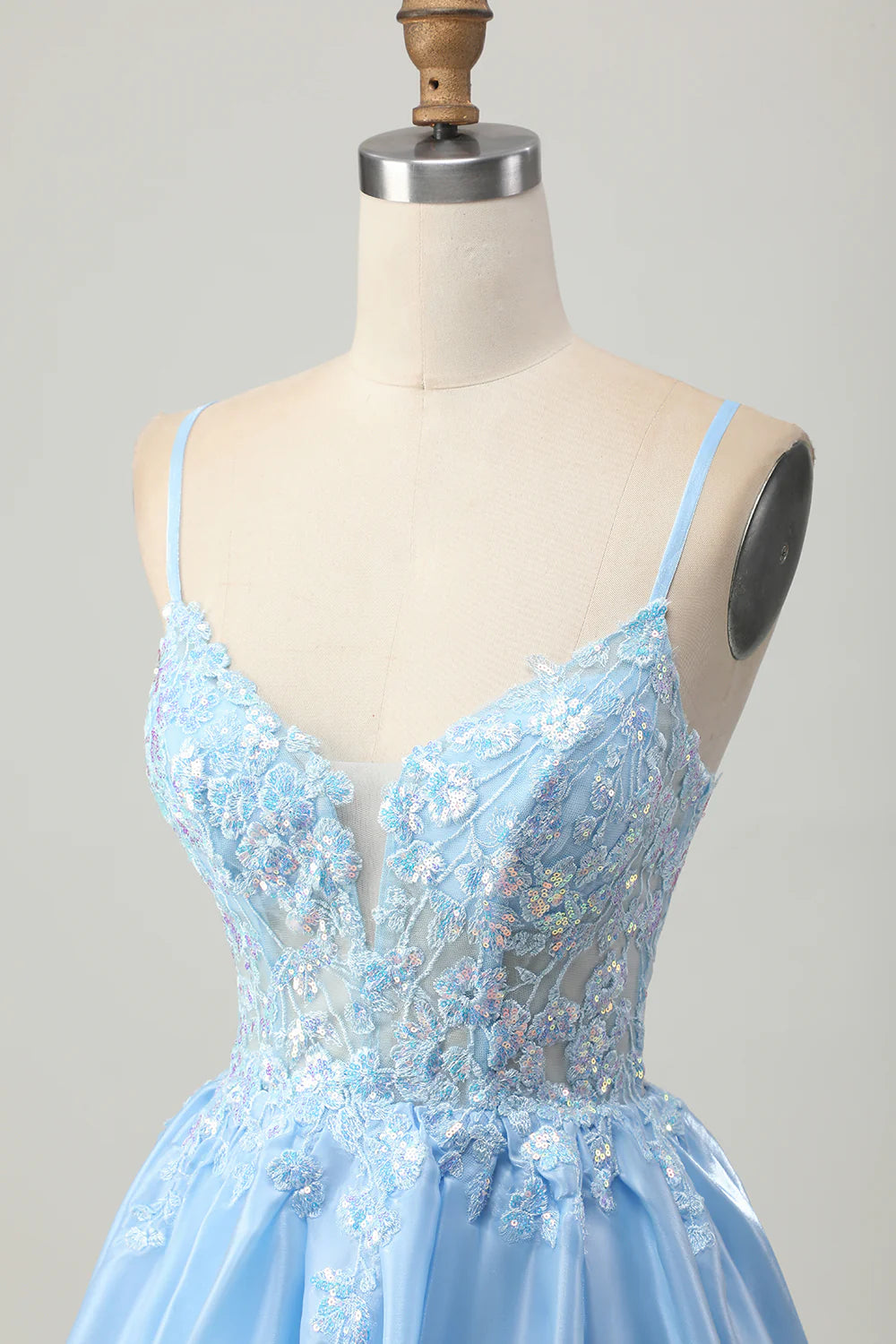 Sparkly Blue Corset A Line Short Homecoming Dress with Lace